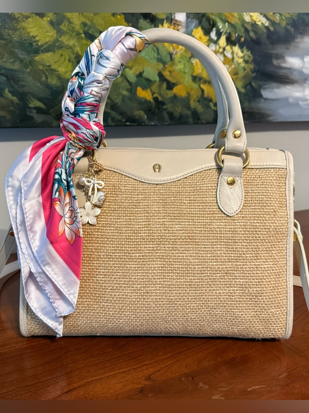 Vintage Jute & Genuine Leather Etienne Aigner Satchel | Y2K | Quiet Luxury